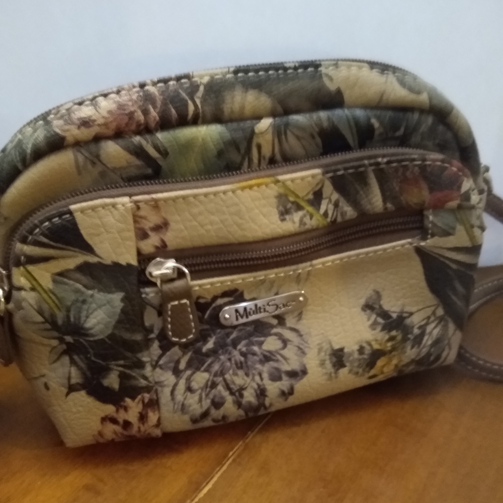 Floral Crossbody Bag - Tan and Brown